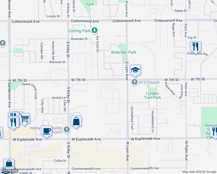map of restaurants, bars, coffee shops, grocery stores, and more near 1620 West 7th Street in San Jacinto