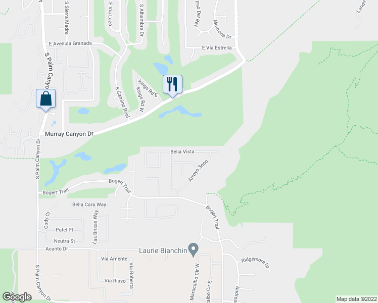 map of restaurants, bars, coffee shops, grocery stores, and more near 1049 Bella Vista in Palm Springs