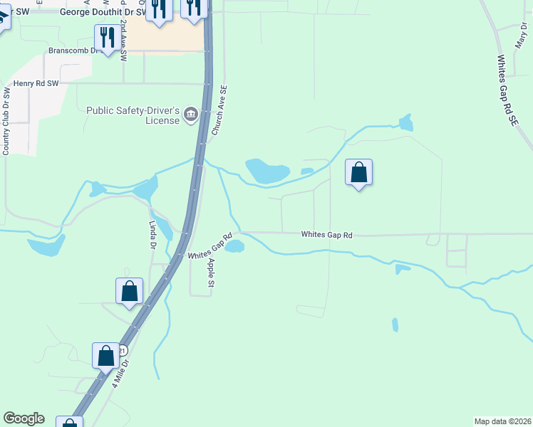 map of restaurants, bars, coffee shops, grocery stores, and more near 307 Whites Gap Road in Jacksonville