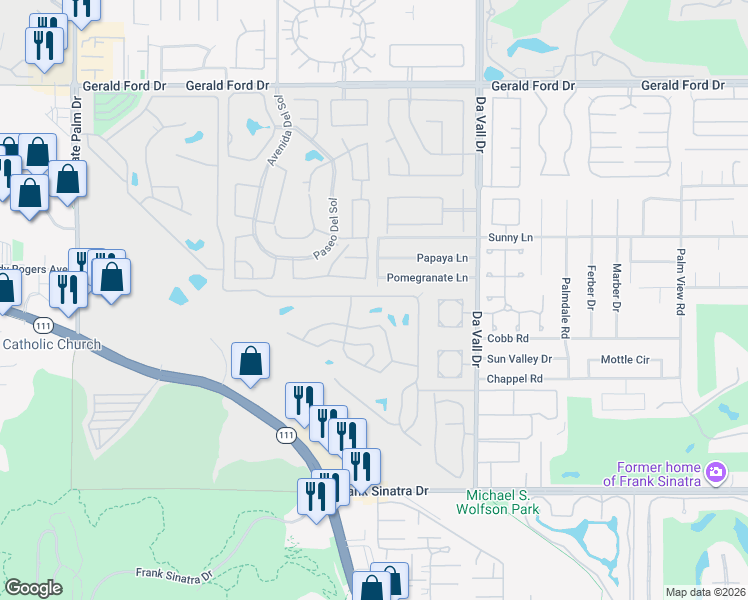 map of restaurants, bars, coffee shops, grocery stores, and more near 399 South Paseo Laredo in Cathedral City