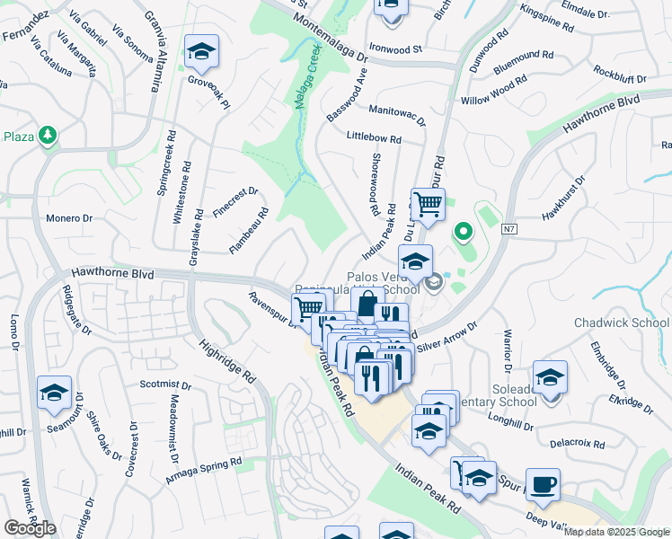 map of restaurants, bars, coffee shops, grocery stores, and more near 27104 Shorewood Road in Rancho Palos Verdes