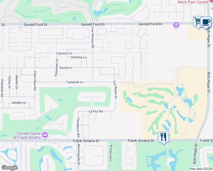 map of restaurants, bars, coffee shops, grocery stores, and more near 71138 Tamarisk Lane in Rancho Mirage