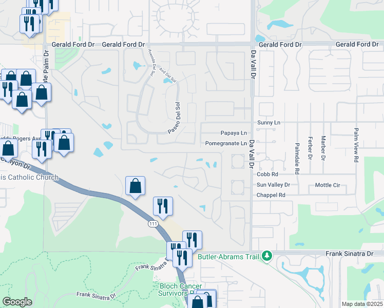 map of restaurants, bars, coffee shops, grocery stores, and more near 403 South Paseo Laredo in Cathedral City