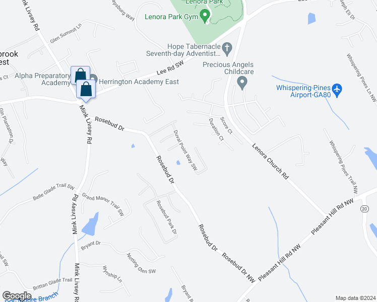 map of restaurants, bars, coffee shops, grocery stores, and more near 4750 Duval Point Way Southwest in Snellville