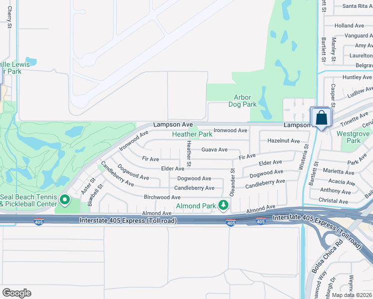 map of restaurants, bars, coffee shops, grocery stores, and more near 3841 Heather Street in Seal Beach