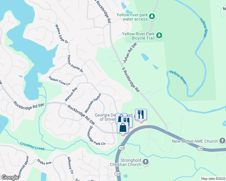 map of restaurants, bars, coffee shops, grocery stores, and more near 7593 Watson Bay in Stone Mountain