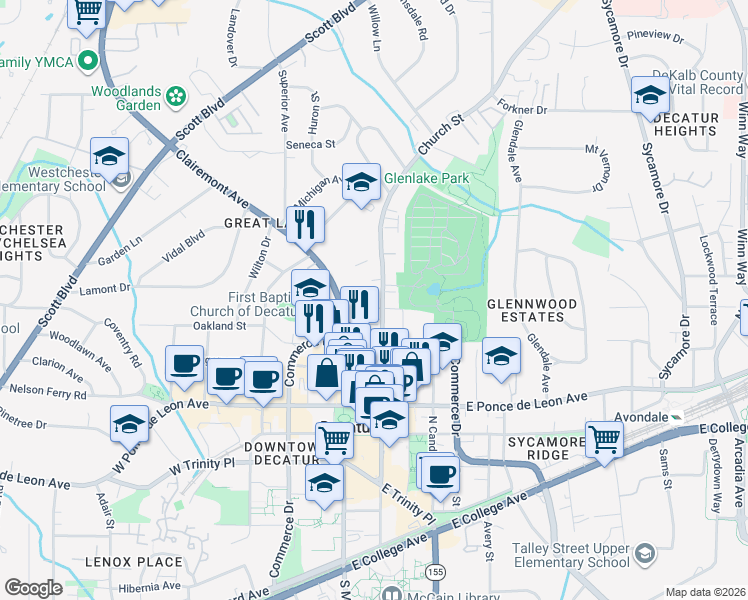 map of restaurants, bars, coffee shops, grocery stores, and more near 415 Clairemont Avenue in Decatur
