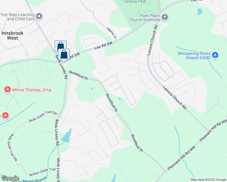 map of restaurants, bars, coffee shops, grocery stores, and more near 3474 Pembrook Farm Court Southwest in Snellville