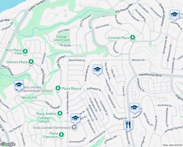 map of restaurants, bars, coffee shops, grocery stores, and more near 28037 Lobrook Drive in Rancho Palos Verdes