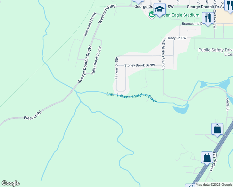 map of restaurants, bars, coffee shops, grocery stores, and more near 1611 Fairway Drive Southwest in Jacksonville