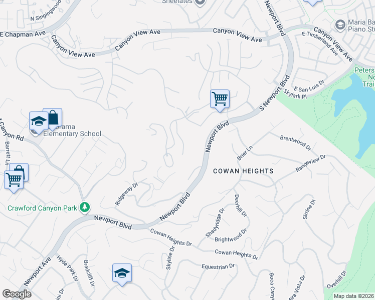 map of restaurants, bars, coffee shops, grocery stores, and more near 10212 Saint Cloud Lane in Santa Ana
