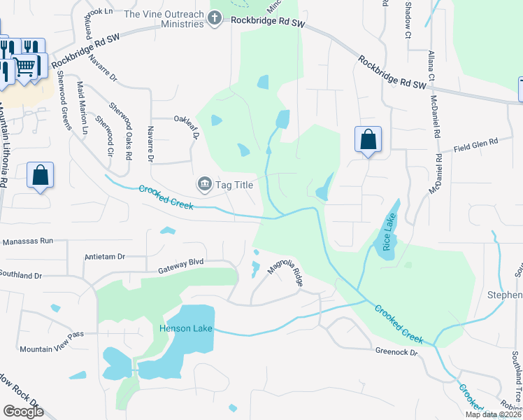 map of restaurants, bars, coffee shops, grocery stores, and more near 634 Cedrick Lane in Stone Mountain