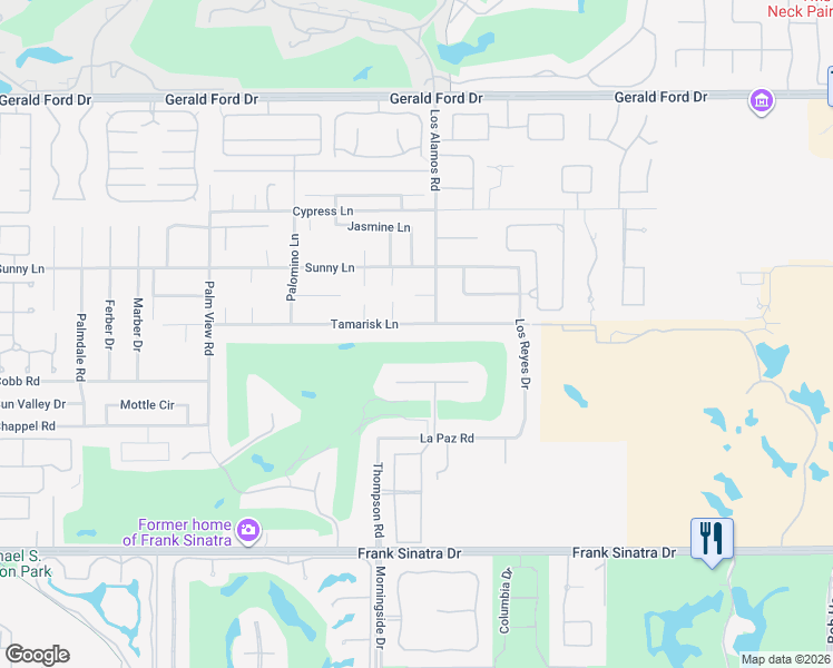 map of restaurants, bars, coffee shops, grocery stores, and more near 70955 Tamarisk Lane in Rancho Mirage