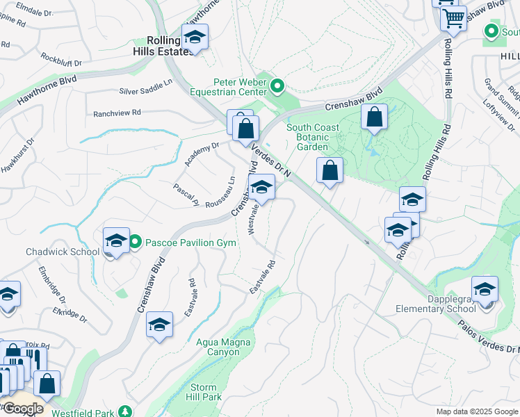 map of restaurants, bars, coffee shops, grocery stores, and more near 26728 Westvale Road in Rolling Hills