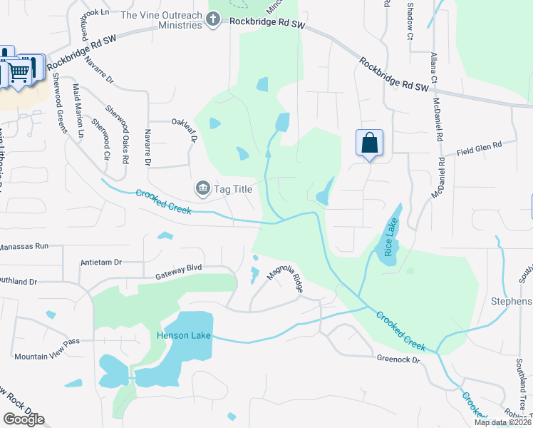 map of restaurants, bars, coffee shops, grocery stores, and more near 634 Cedrick Ln in Stone Mountain
