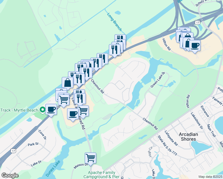 map of restaurants, bars, coffee shops, grocery stores, and more near 9734 Leyland Drive in Myrtle Beach