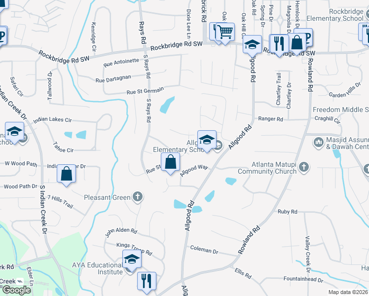 map of restaurants, bars, coffee shops, grocery stores, and more near 4308 Rue Saint Michel in Stone Mountain