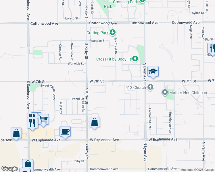 map of restaurants, bars, coffee shops, grocery stores, and more near 731 Winding Trail in San Jacinto