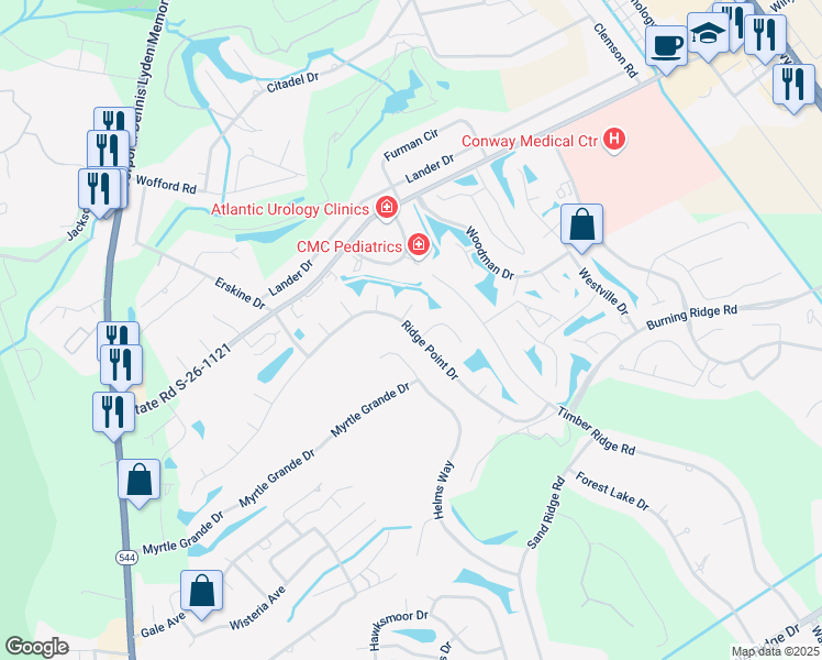 map of restaurants, bars, coffee shops, grocery stores, and more near 904 Looking Glass Court in Conway
