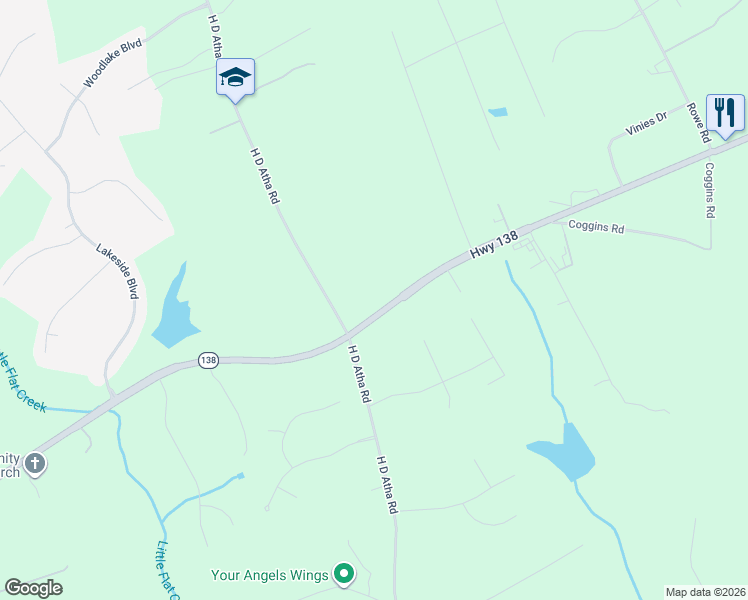 map of restaurants, bars, coffee shops, grocery stores, and more near 1851 Georgia 138 in Monroe
