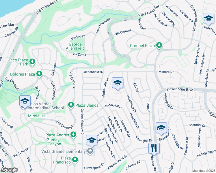 map of restaurants, bars, coffee shops, grocery stores, and more near 28049 Lobrook Drive in Rancho Palos Verdes