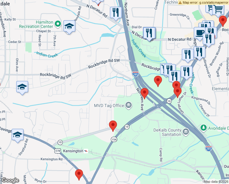map of restaurants, bars, coffee shops, grocery stores, and more near 280 Northern Avenue in Avondale Estates