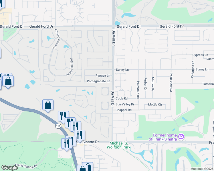 map of restaurants, bars, coffee shops, grocery stores, and more near 24 Kevin Lee Lane in Rancho Mirage