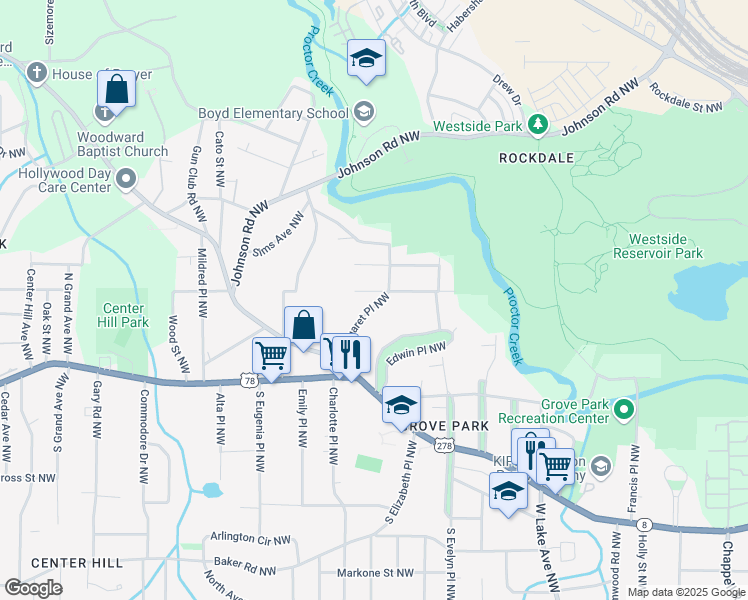 map of restaurants, bars, coffee shops, grocery stores, and more near 920 Margaret Place Northwest in Atlanta