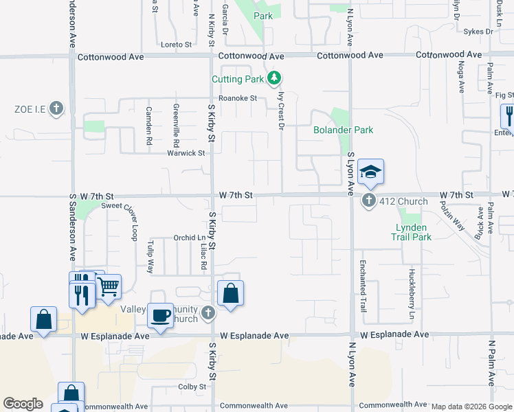 map of restaurants, bars, coffee shops, grocery stores, and more near Winding Trail in San Jacinto