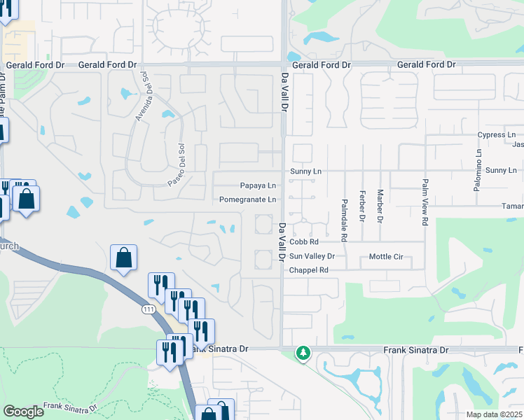 map of restaurants, bars, coffee shops, grocery stores, and more near 22 Kevin Lee Lane in Rancho Mirage