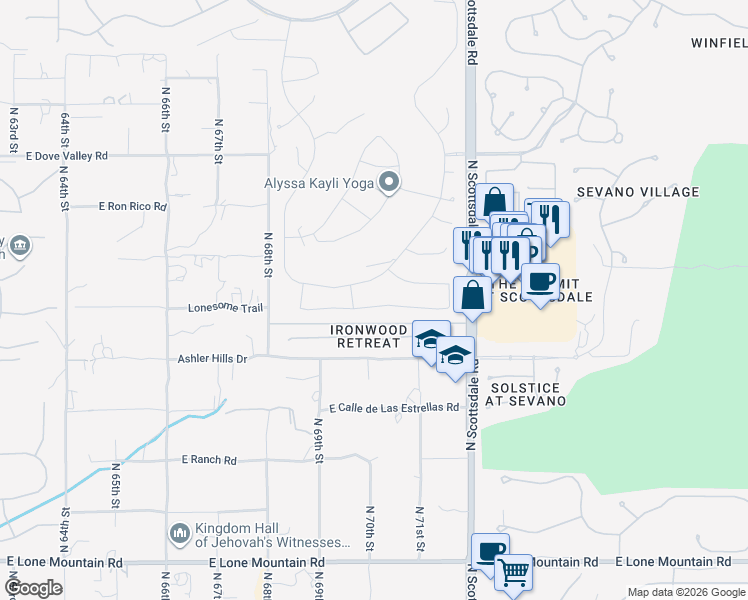 map of restaurants, bars, coffee shops, grocery stores, and more near 7007 East Thirsty Cactus Lane in Scottsdale