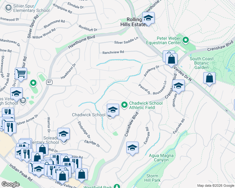 map of restaurants, bars, coffee shops, grocery stores, and more near 4338 Cartesian Circle in Palos Verdes Peninsula
