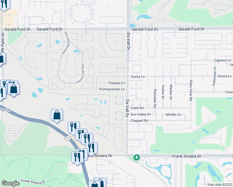map of restaurants, bars, coffee shops, grocery stores, and more near 22 Kevin Lee Lane in Rancho Mirage