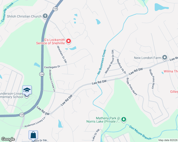 map of restaurants, bars, coffee shops, grocery stores, and more near 4430 Flat Stone Drive Southwest in Snellville