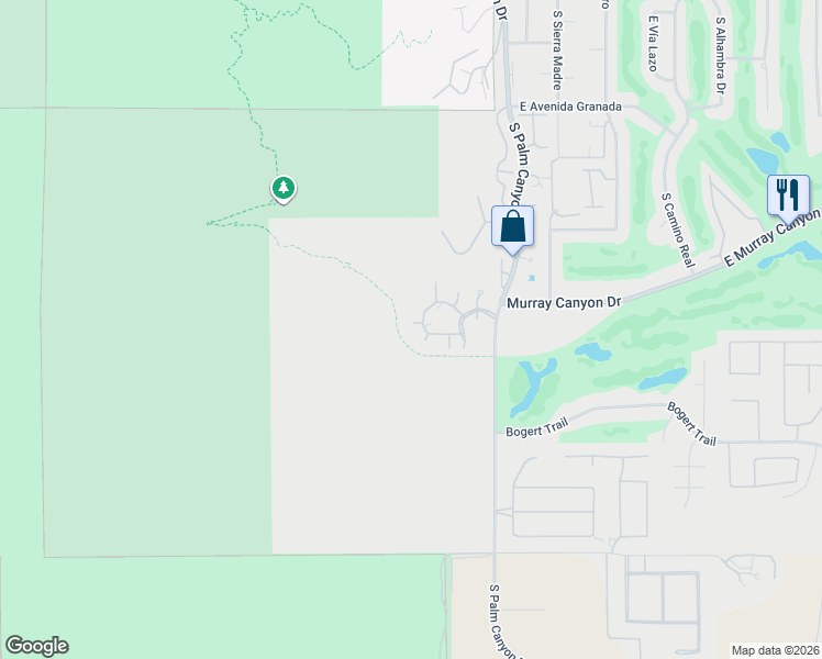 map of restaurants, bars, coffee shops, grocery stores, and more near 2890 Medina Court in Palm Springs