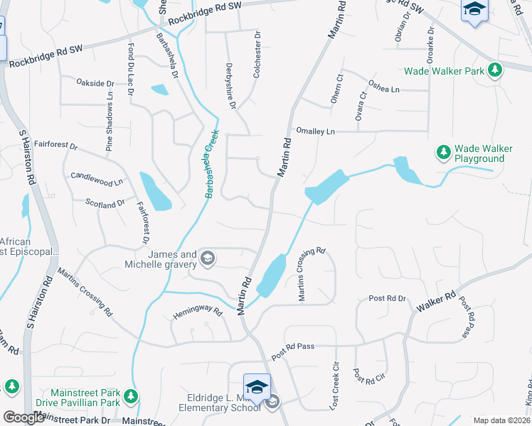map of restaurants, bars, coffee shops, grocery stores, and more near 623 Martin Road in Stone Mountain