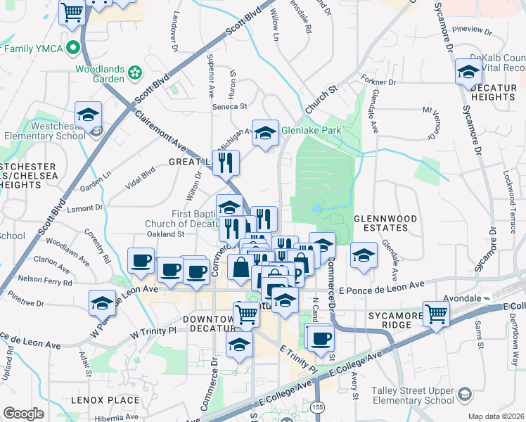 map of restaurants, bars, coffee shops, grocery stores, and more near 417 Clairemont Avenue in Decatur