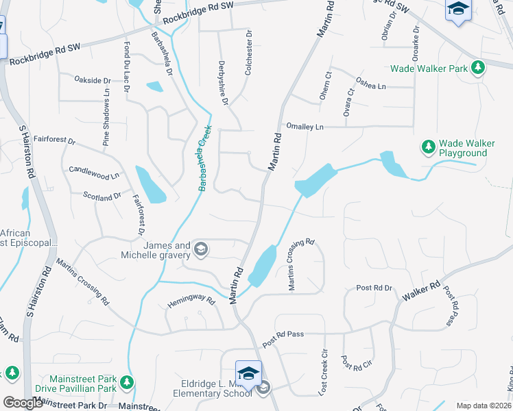 map of restaurants, bars, coffee shops, grocery stores, and more near 623 Martin Road in Stone Mountain