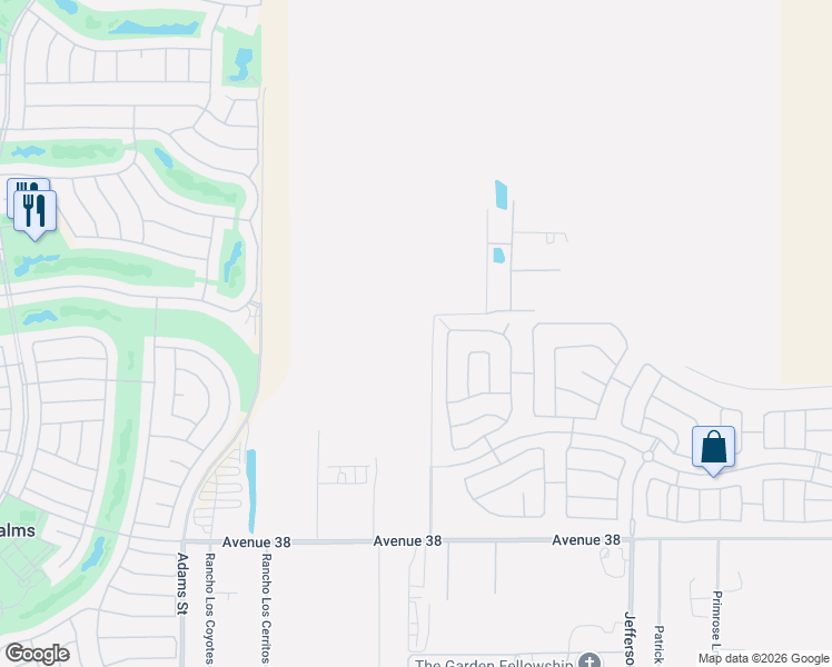 map of restaurants, bars, coffee shops, grocery stores, and more near Palm in Indio