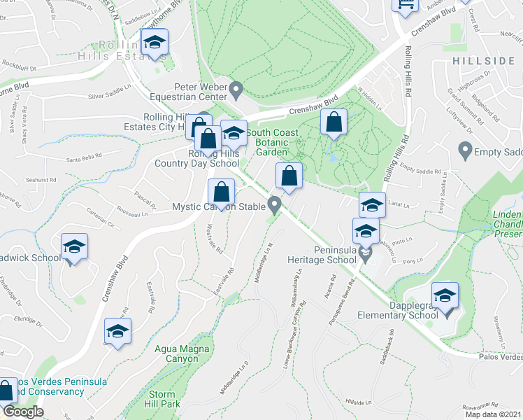 map of restaurants, bars, coffee shops, grocery stores, and more near 26722 Eastvale Road in Palos Verdes Peninsula
