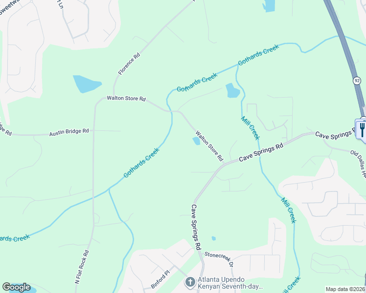 map of restaurants, bars, coffee shops, grocery stores, and more near 5857 Walton Store Road in Douglasville