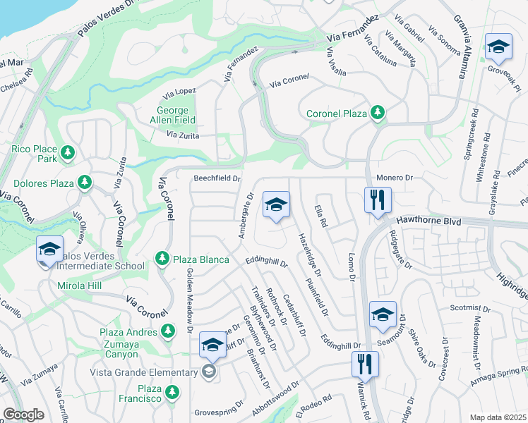 map of restaurants, bars, coffee shops, grocery stores, and more near 28040 Lobrook Drive in Rancho Palos Verdes