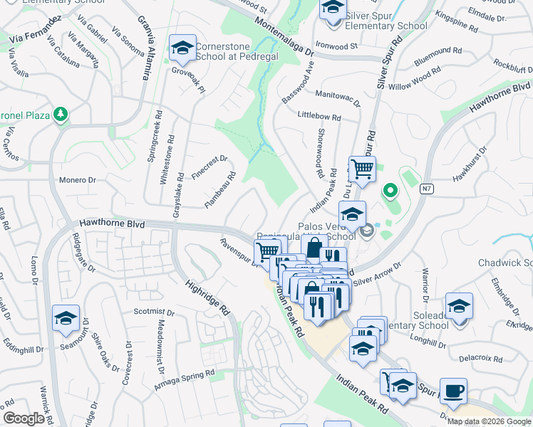 map of restaurants, bars, coffee shops, grocery stores, and more near 27053 Freeport Road in Rancho Palos Verdes