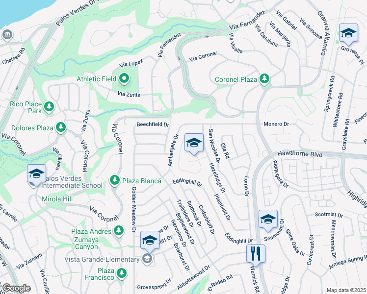 map of restaurants, bars, coffee shops, grocery stores, and more near 28040 Lobrook Drive in Rancho Palos Verdes