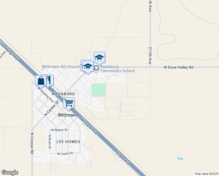 map of restaurants, bars, coffee shops, grocery stores, and more near 21337 West Dove Valley Road in Wittmann