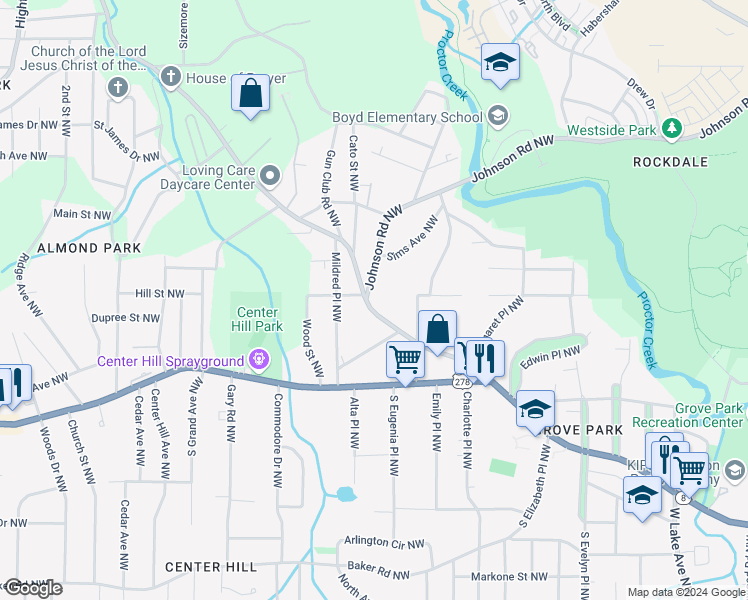 map of restaurants, bars, coffee shops, grocery stores, and more near 909 Hollywood Road in Atlanta