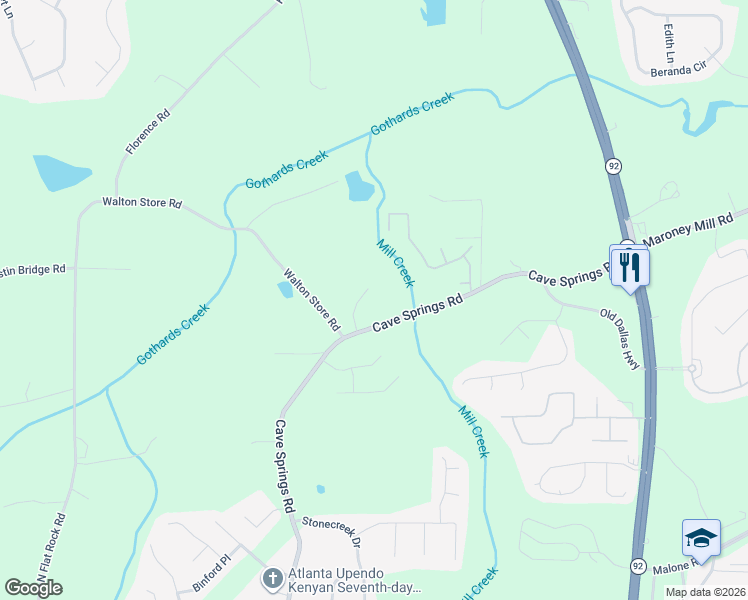 map of restaurants, bars, coffee shops, grocery stores, and more near 960 Anvil Way in Douglasville