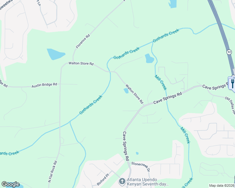map of restaurants, bars, coffee shops, grocery stores, and more near 5857 Walton Store Road in Douglasville