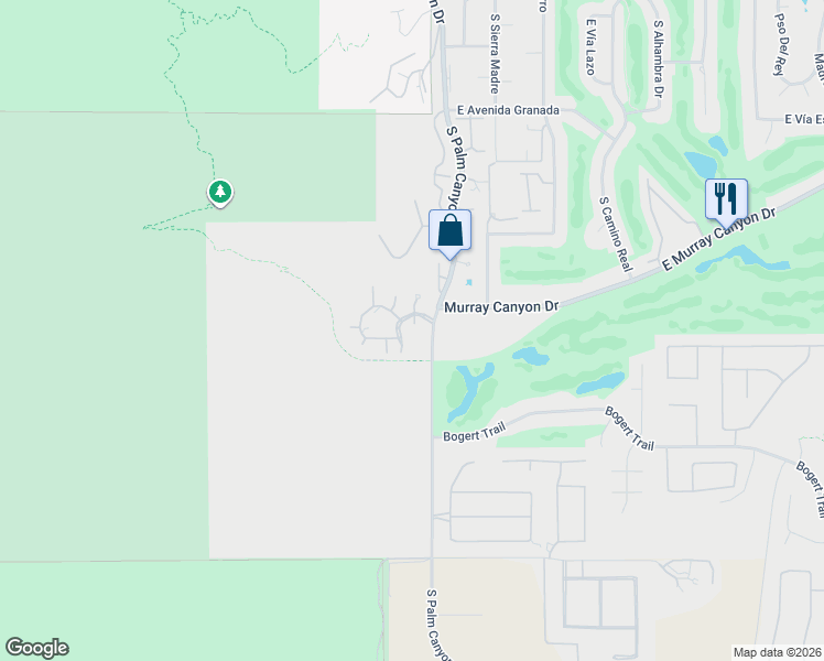 map of restaurants, bars, coffee shops, grocery stores, and more near 2917 Cervantes Court in Palm Springs