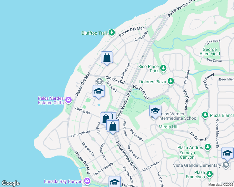map of restaurants, bars, coffee shops, grocery stores, and more near 2000 Vía Pacheco in Palos Verdes Estates